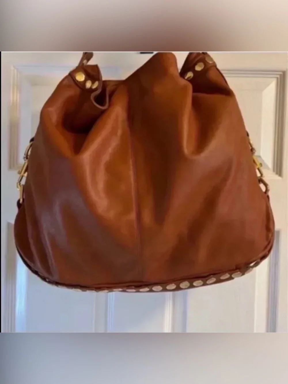 💚Y2K Rebecca Minkoff Nikki, Gold studs Hobo bag Tan Leather Shoulder Bag 🩷